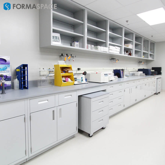 laboratory casework with countertops and backsplashes