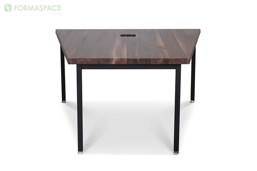 presentation table with trapezoidal wood shape