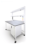 lab instrumentation triton fabwall with upper and lower shelves with power bar