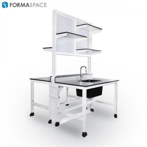 white laboratory partition modules with a sink