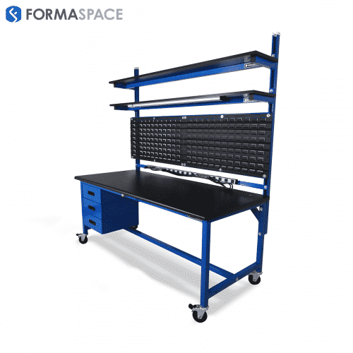 workbench with louvered panels for an assembly facility