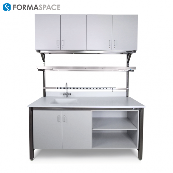 stainless steel workbench with integrated storage