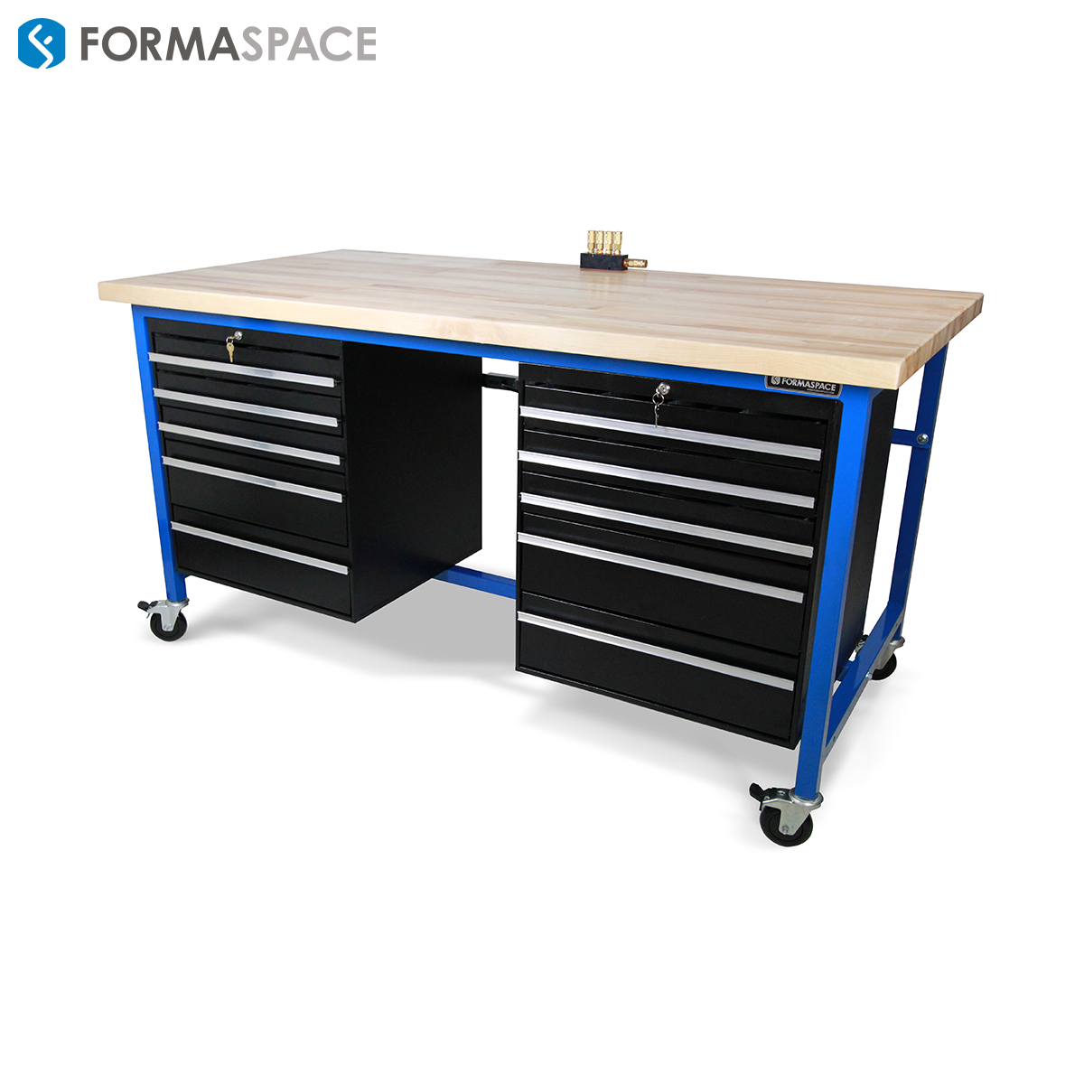 maple top steel tool box with embedded vacuum