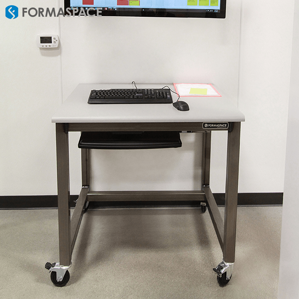 small computer workstation with casters