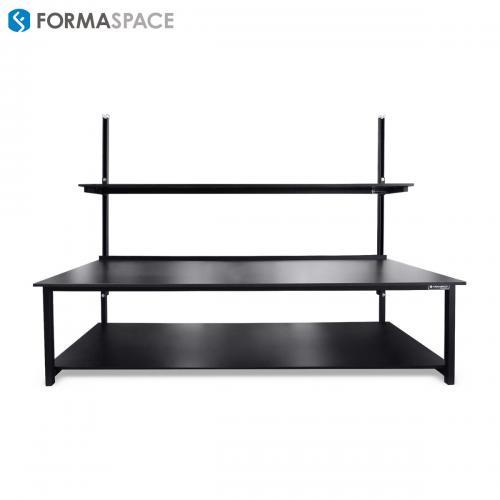 large phenolic bench top with upper shelves chemical resistance