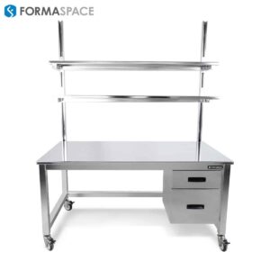 electropolished stainless steel workbench with lower storage
