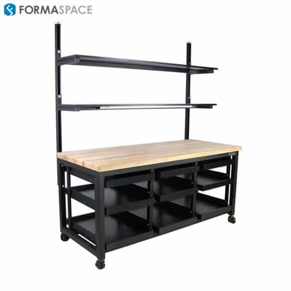 workbench with under mount pull out shelves 