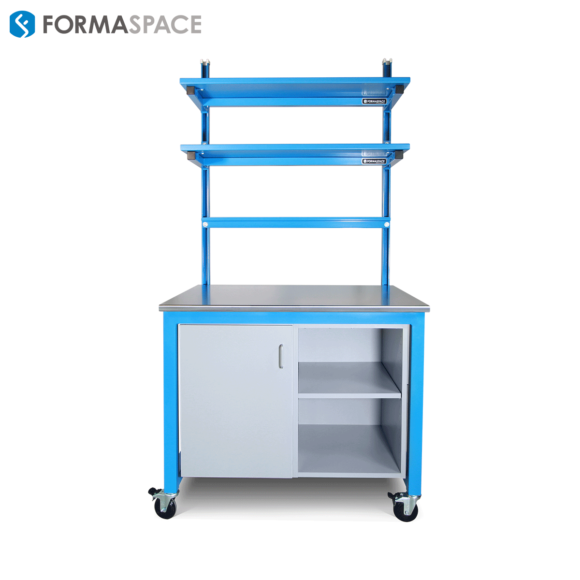 Blue Workbench with Powder Coated Steel Shelves