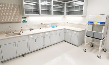 cleanroom laboratory mobile workbench with overhead lights