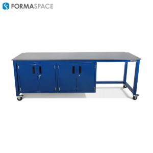 workbench with steel locking cabinets
