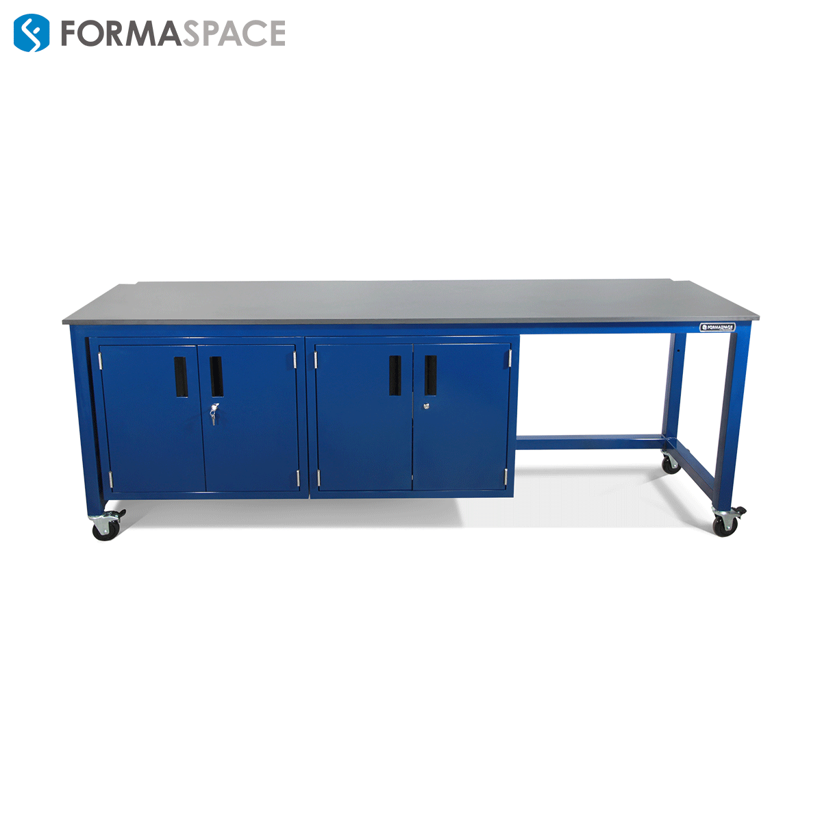 workbench with steel locking cabinets