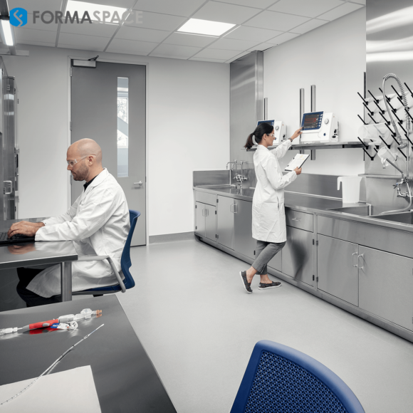 bloodwork laboratory with a seamless stainless steel countertop