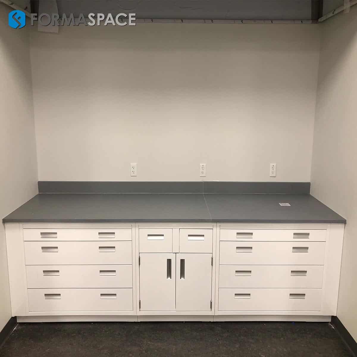 Gray Epoxy Top Casework with White Cabinetry