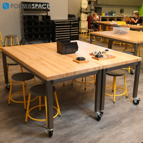 heavy-duty mobile workbenches for a makerspace discovery lab
