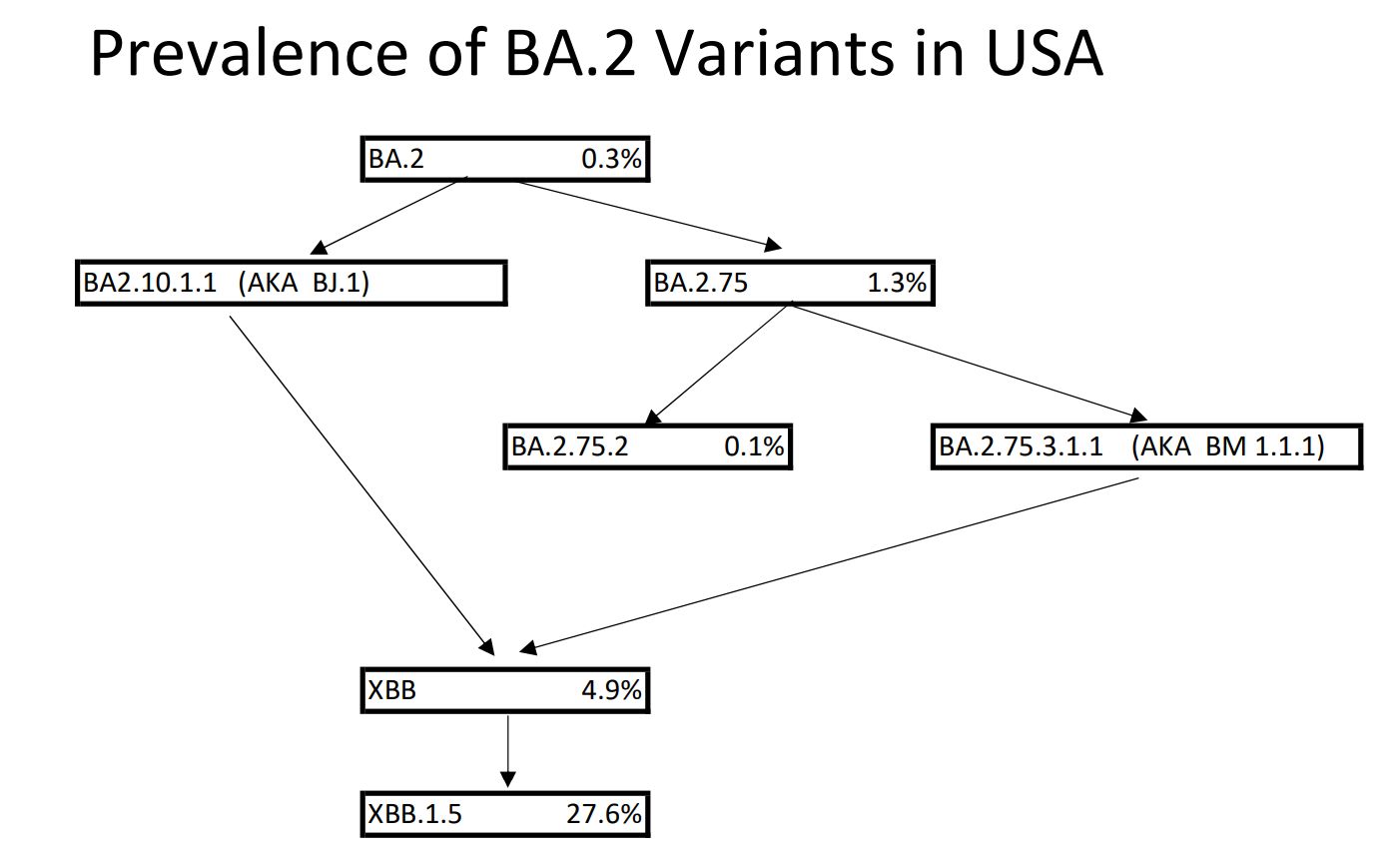 chart showing prevalence of BA.2 variants in USA