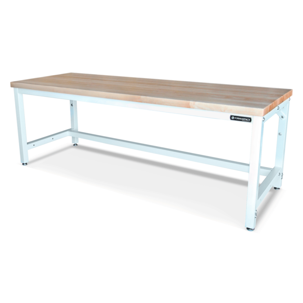 Formaspace Basix 72”x30”x30” Workstation in White Texture Finish with Adjustable Height Leg Kit, Rear Spreader & Solid Maple Top