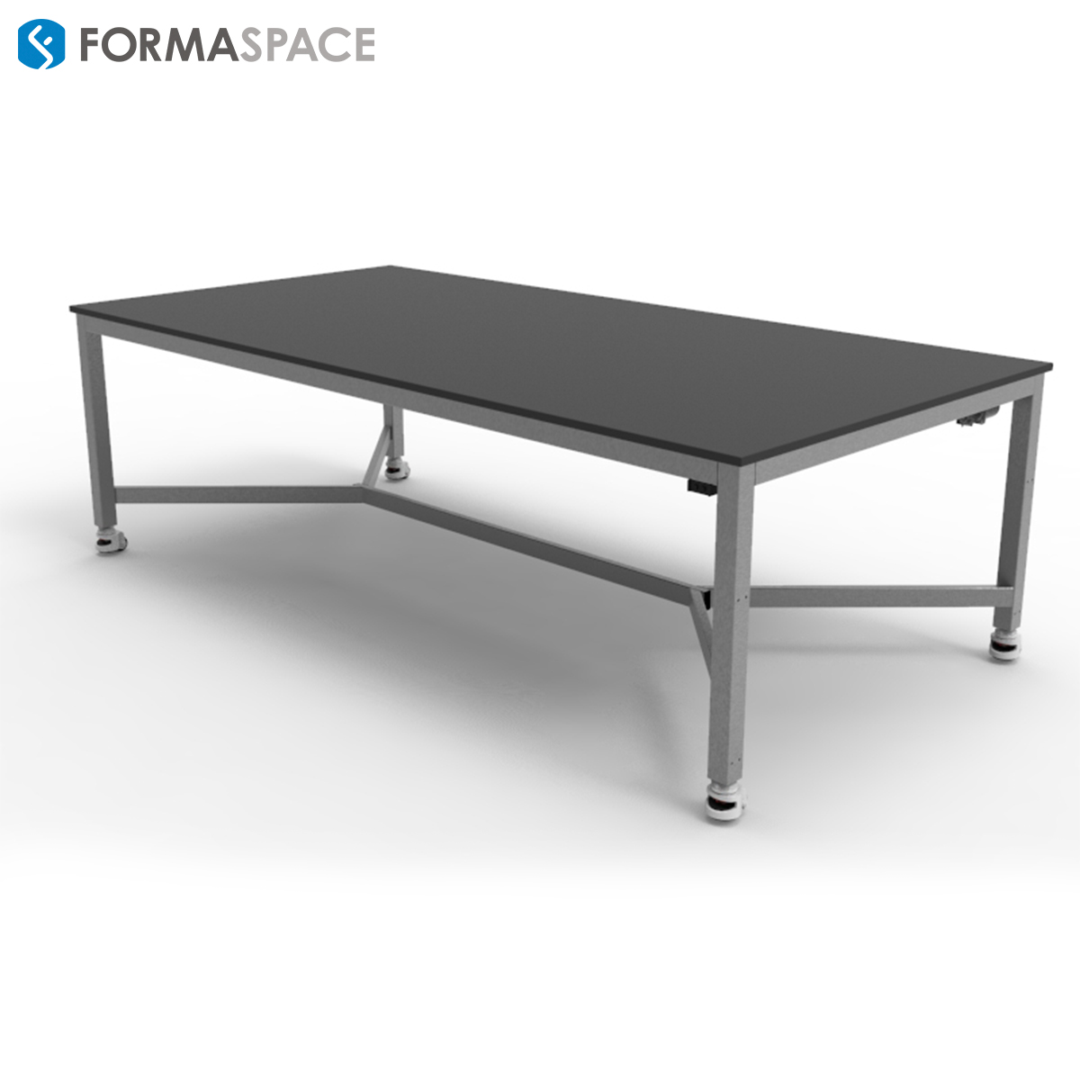 heavy duty work table in grey with center stretcher