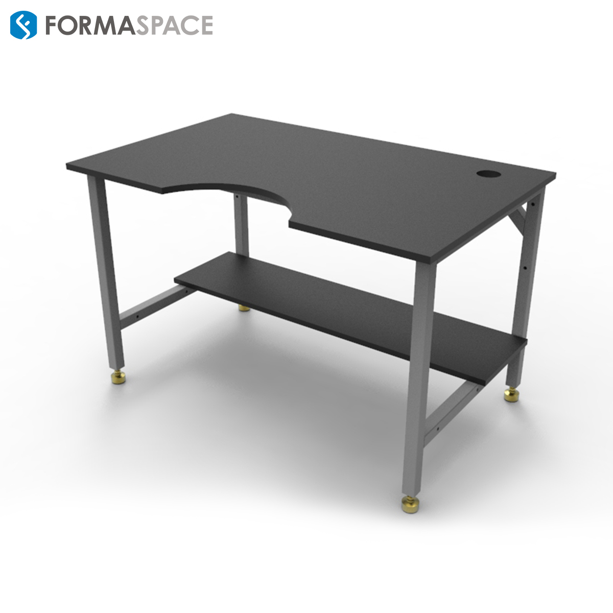 workstation for microscopes with anti vibration feet in grey with custom cutout black laminate top and lower shelf