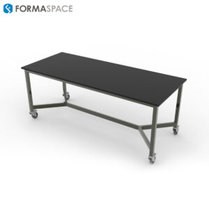 mobile workstation in grey powdercoat with laminate black table surface