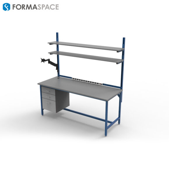 industrial workbench with upper and lower storage