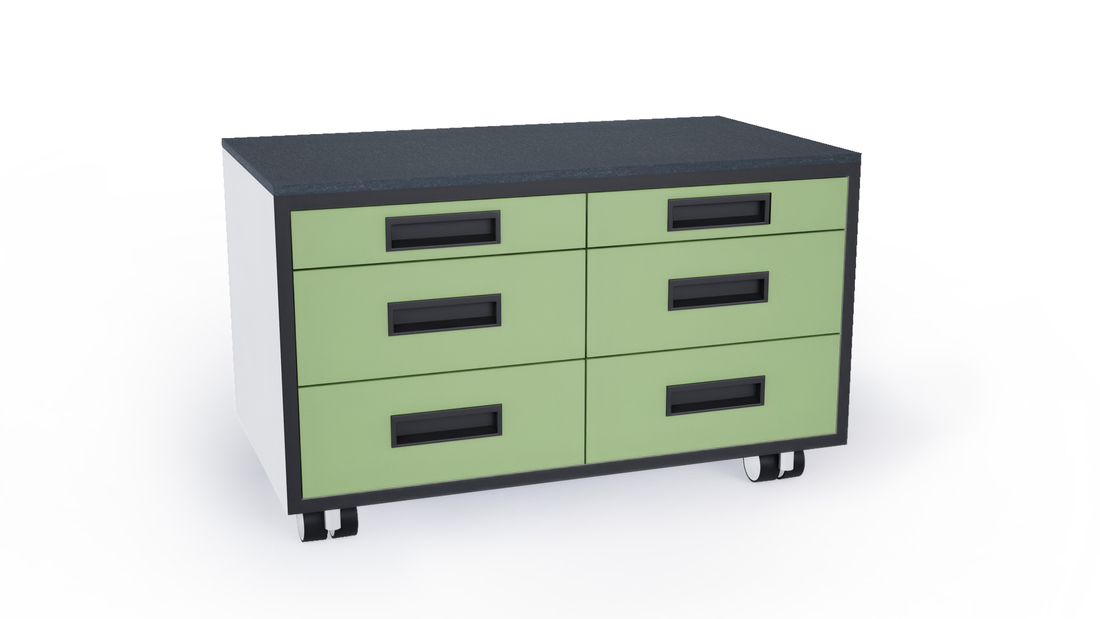 green mobile pedestal with drawers