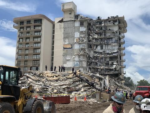 partially collapsed Champlain Towers South in Surfside, Florida