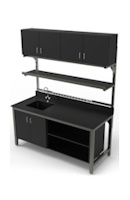 Sink workstation with upper and lower storage.