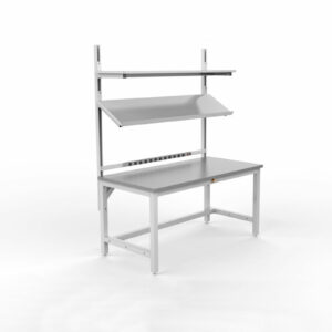 esd laminate workbench with tilted shelving