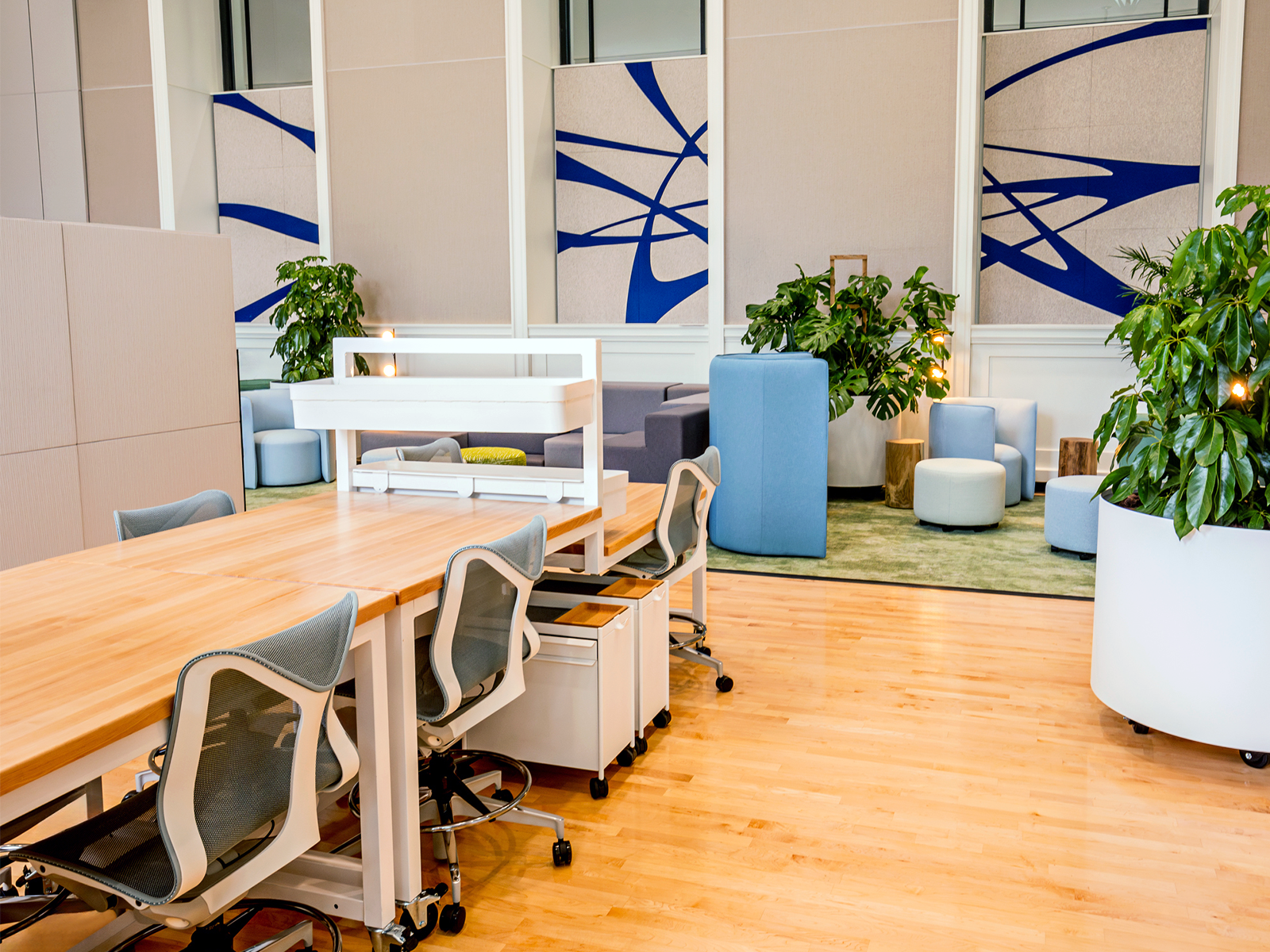 mobile education workspace with maple butcher block worksurface