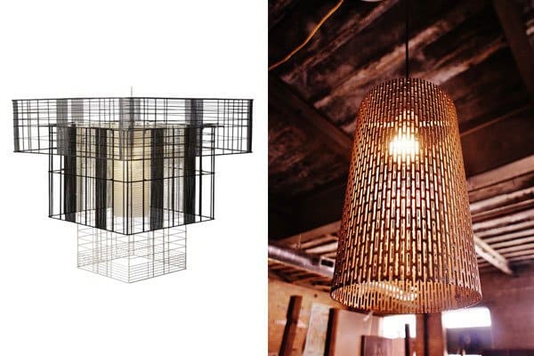 We saw lots of lattice design motifs at this year's international design shows, especially in lighting fixtures. Shown are Global Lighting's Mesh Cubic GM pendant lamp (left) and the Titus Drum Light from Metropolis Factory.